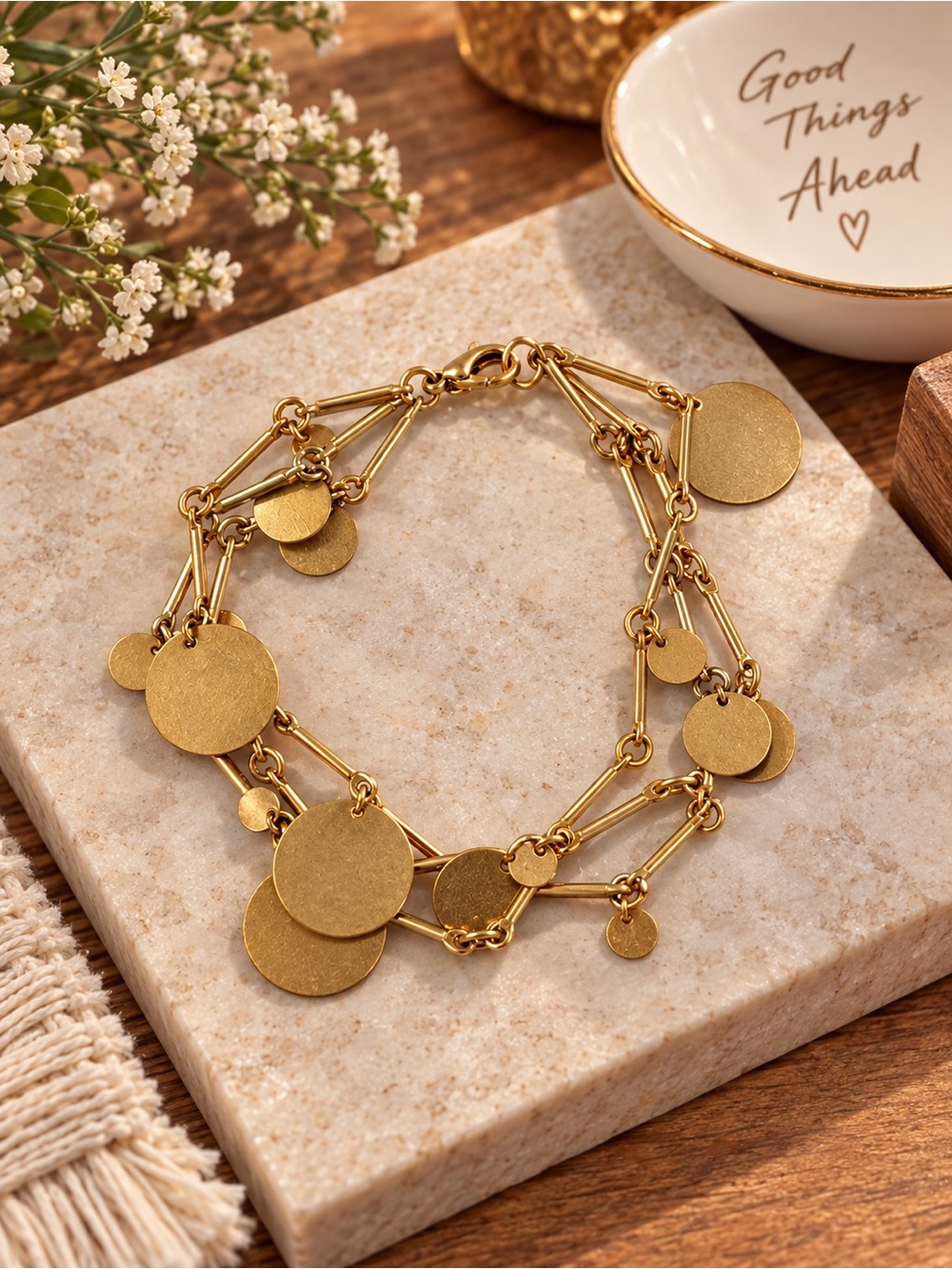 Gold Multi-Disc Layered Bracelet - Women Jewelry